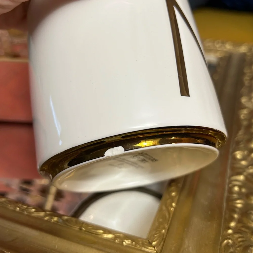 William Sonoma Gold Monogram Porcelain 15 Oz. Mug Letter “M” Discontinued